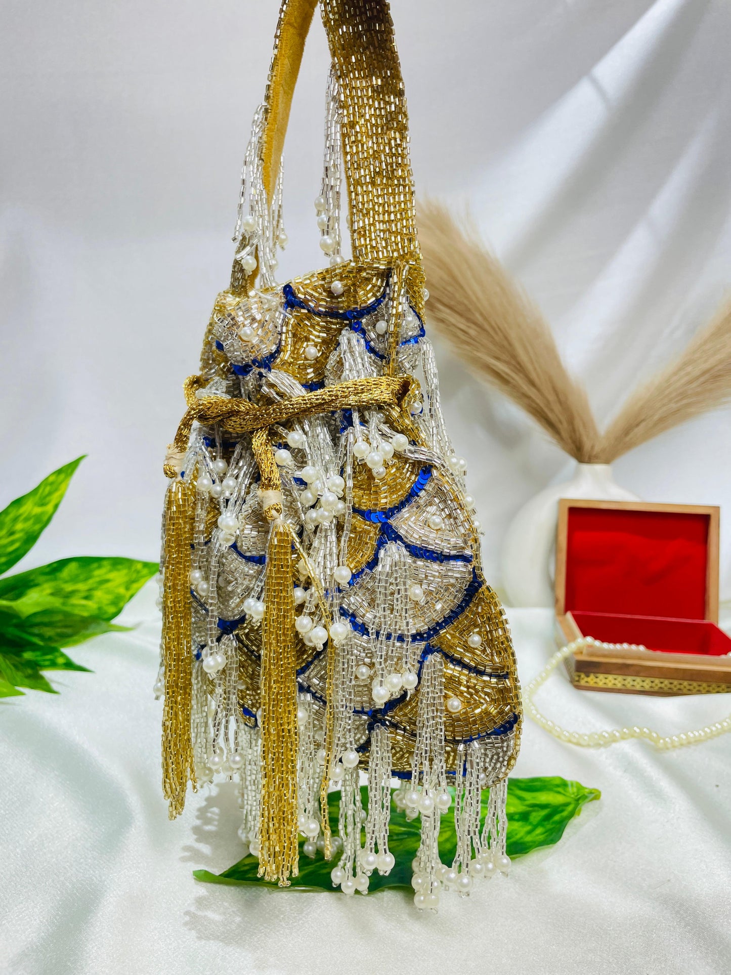 Sophie red pearl flowers potli