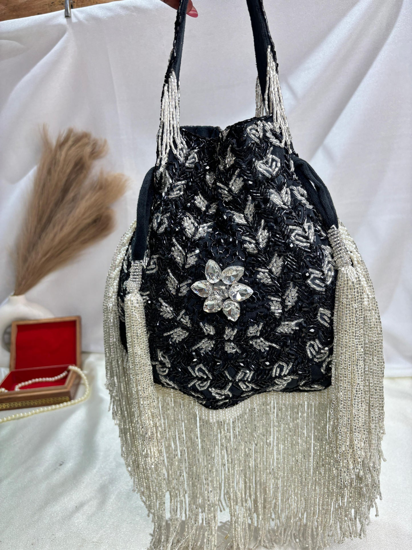Anna designer handwork potli black