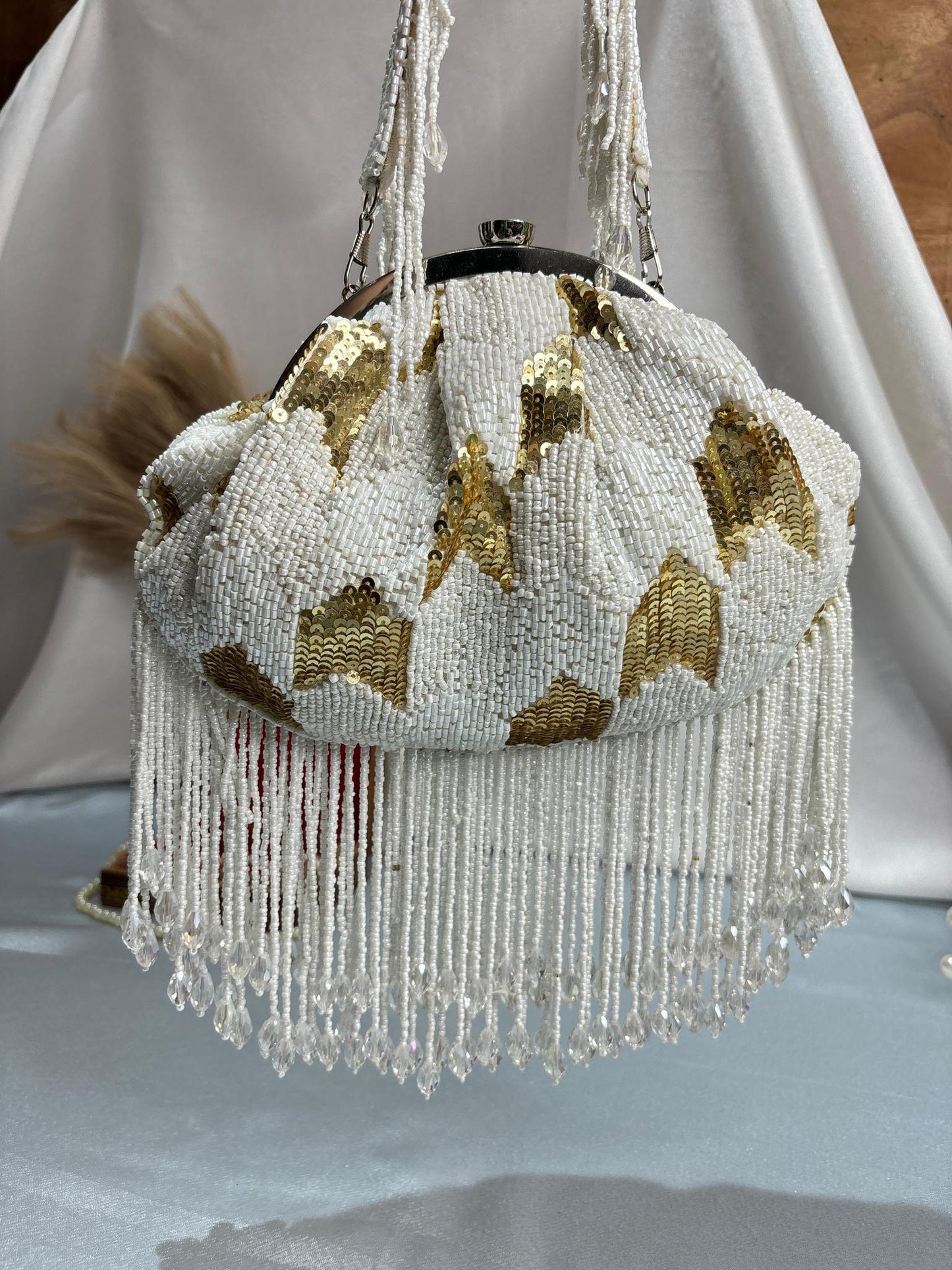 Black & White Sequin Beaded Potli Bag with Tassels | Evening Party Clutch – Trendy Crafts