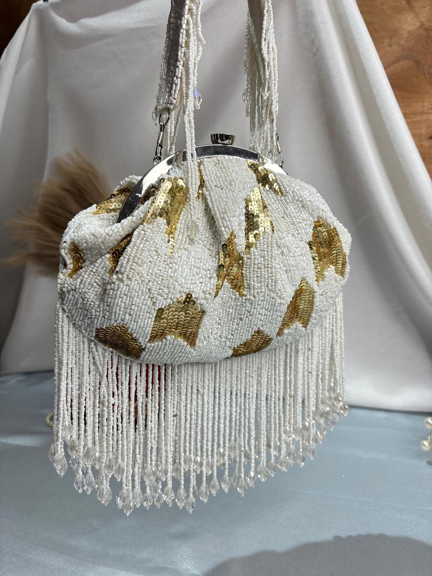 Black & White Sequin Beaded Potli Bag with Tassels | Evening Party Clutch – Trendy Crafts