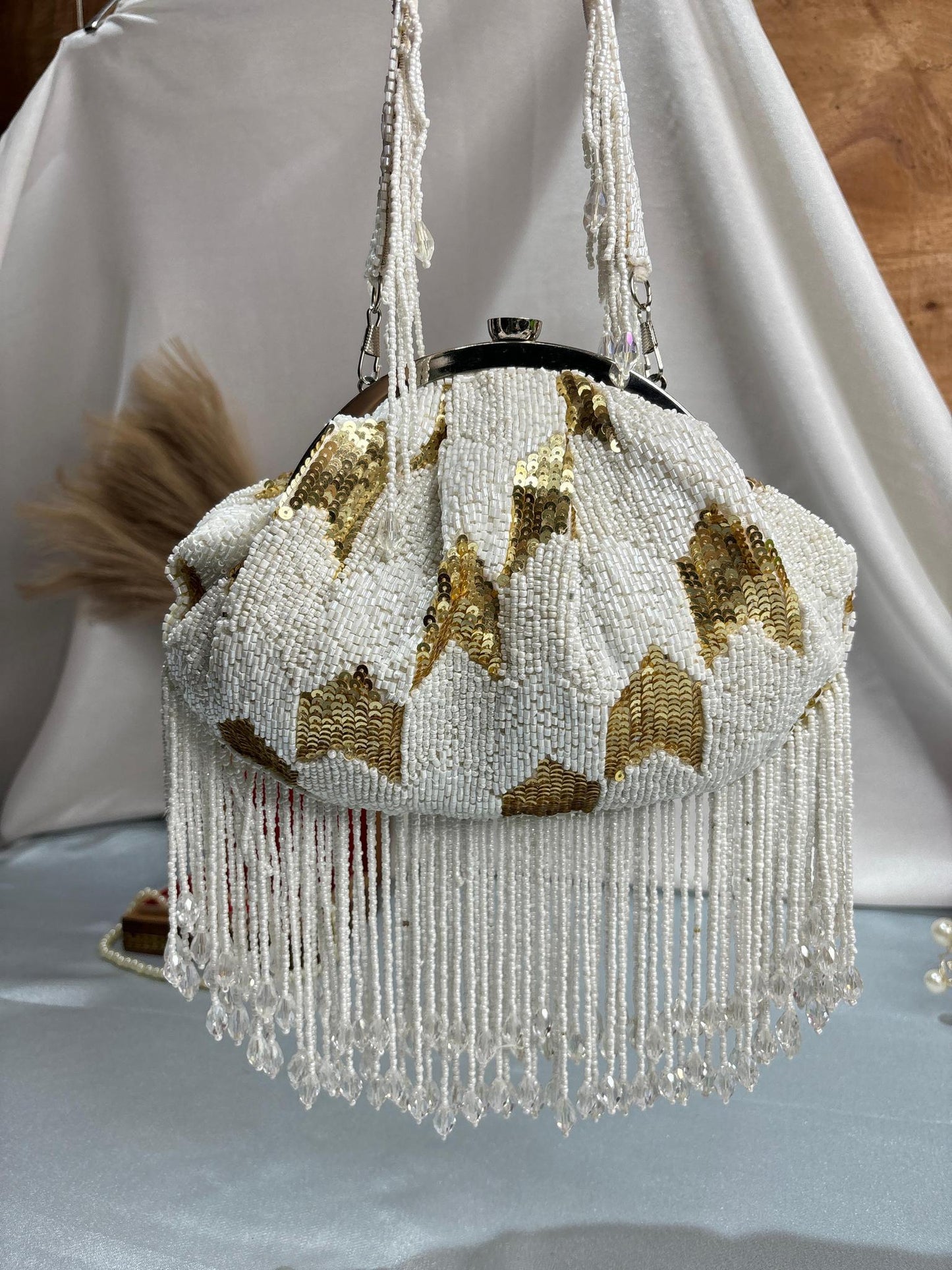 Black & White Sequin Beaded Potli Bag with Tassels | Evening Party Clutch – Trendy Crafts