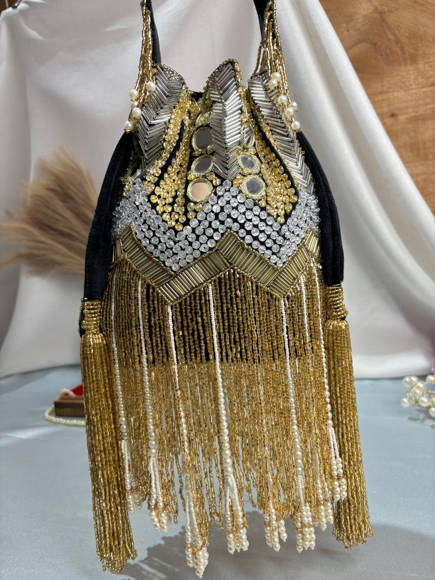 Serenity mirror handwork potli