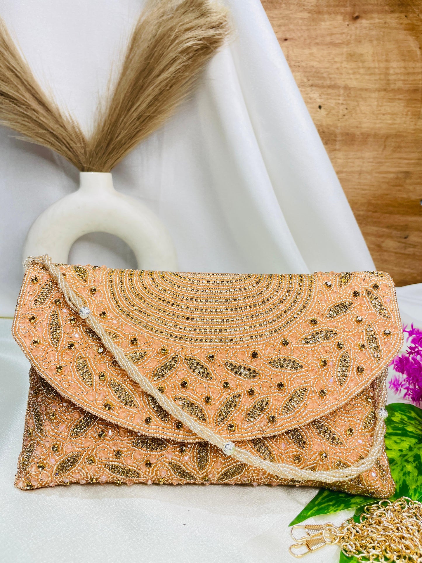 Radiant Arc Hand-Beaded Clutch