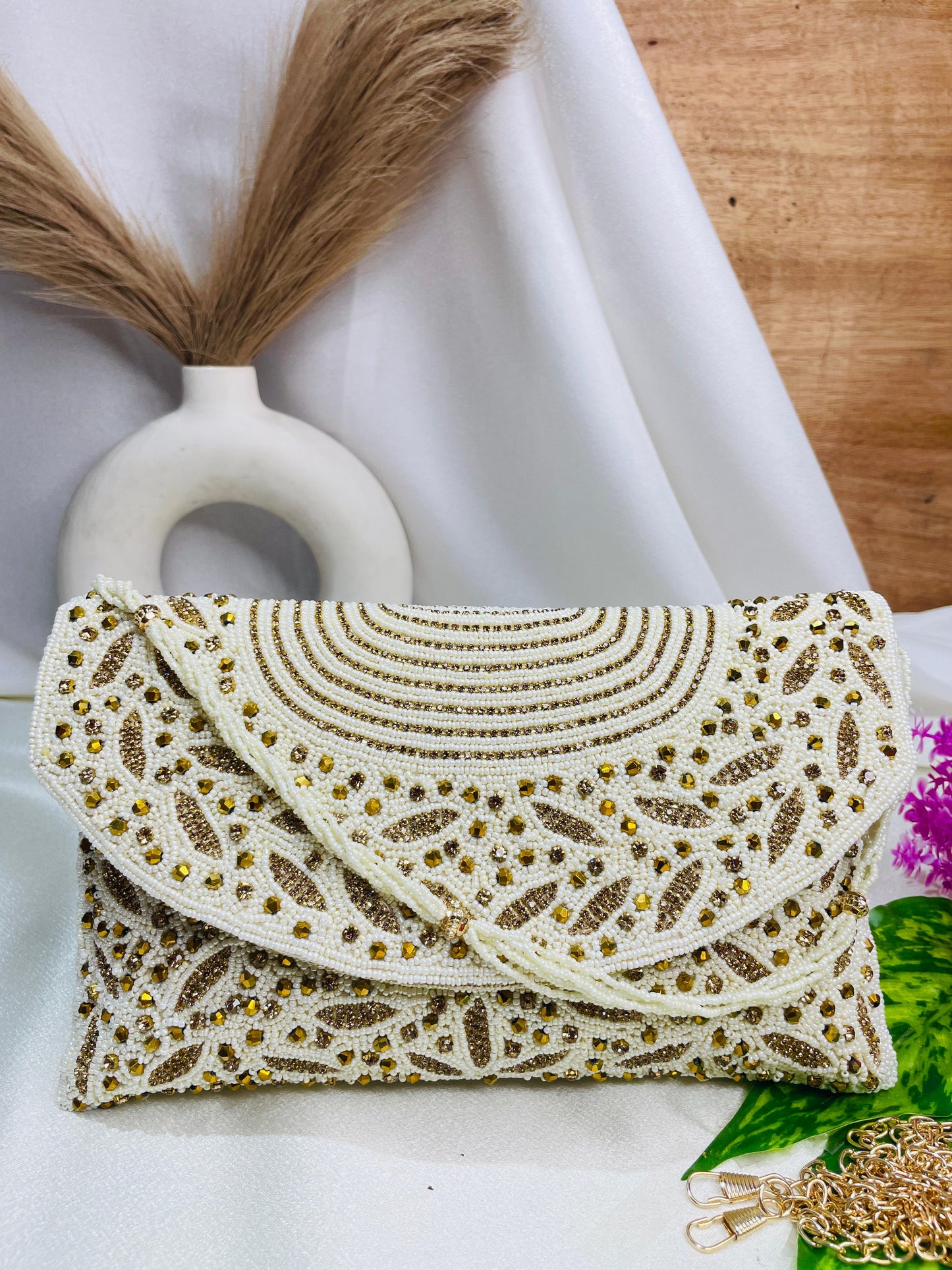 Radiant Arc Hand-Beaded Clutch
