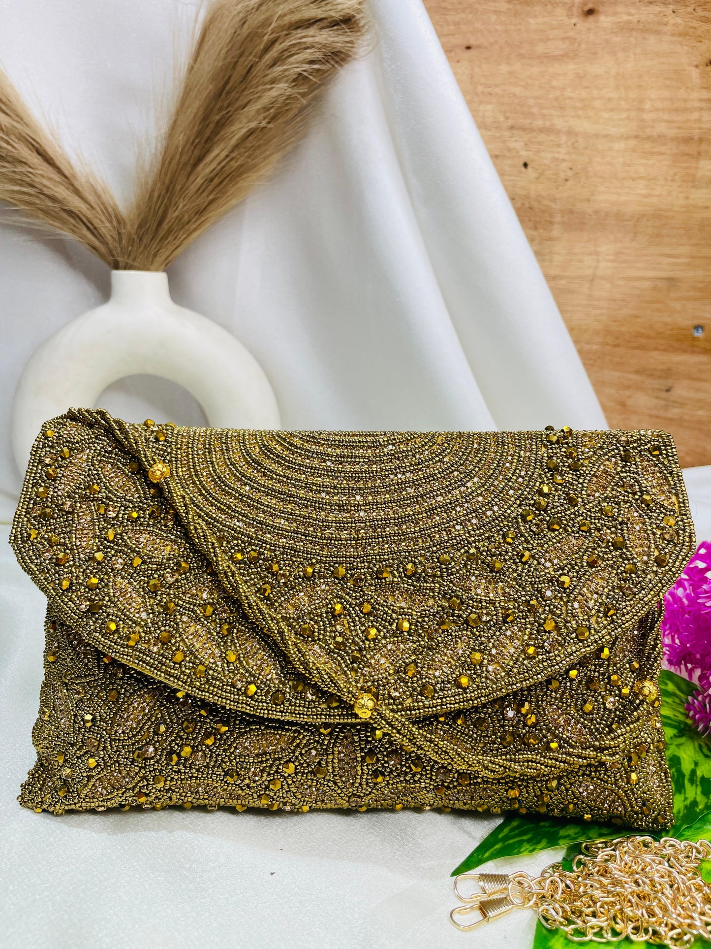 Radiant Arc Hand-Beaded Clutch