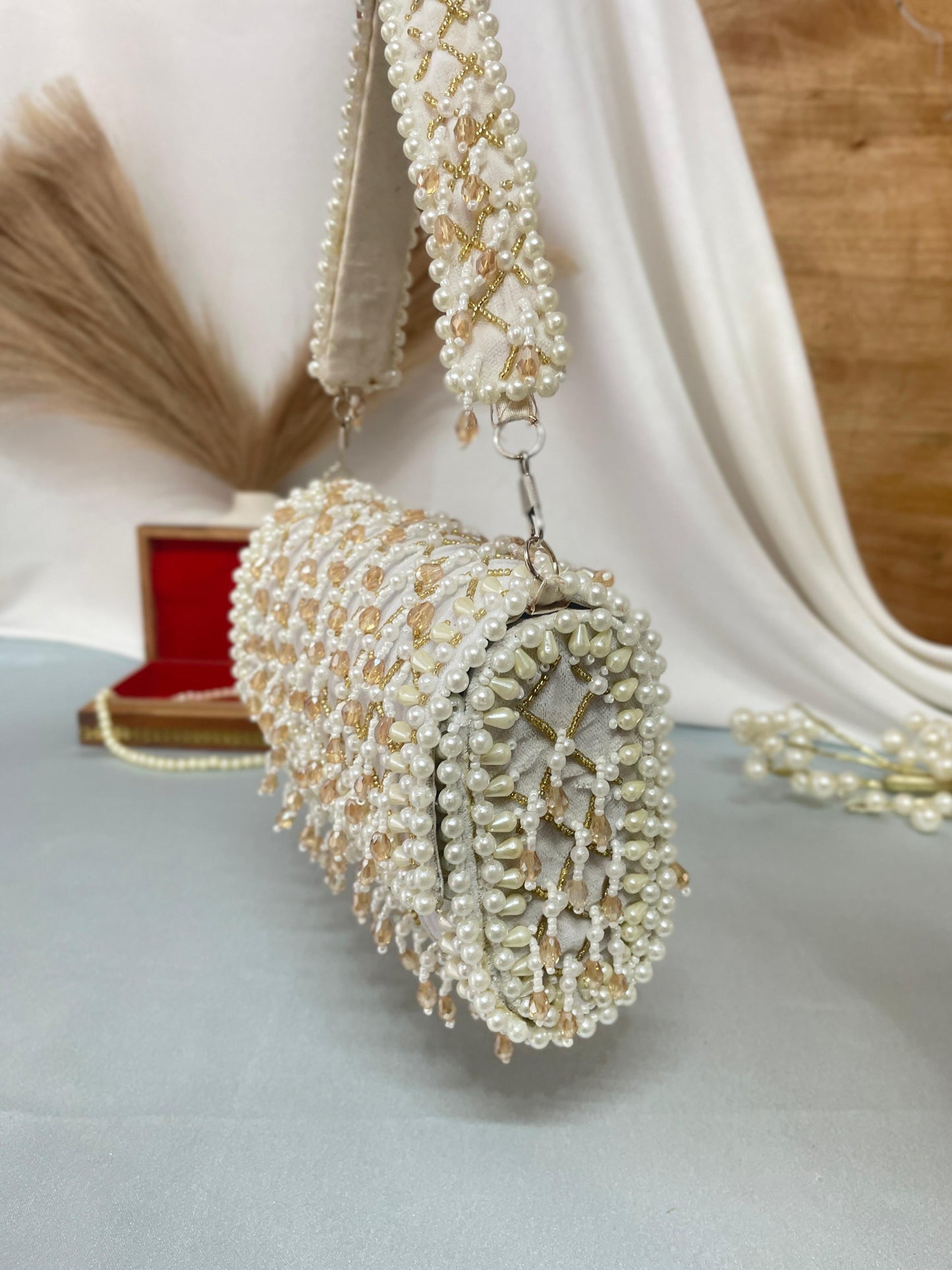 PAKIZA FLOWER THREE FOLD EMBROIDERD SUEDE CLUTCH BEG