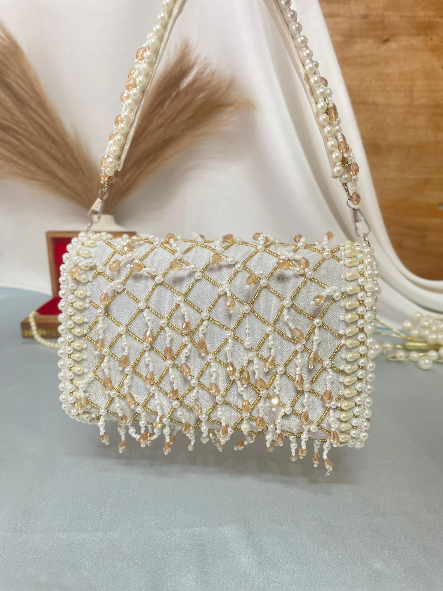 PAKIZA FLOWER THREE FOLD EMBROIDERD SUEDE CLUTCH BEG
