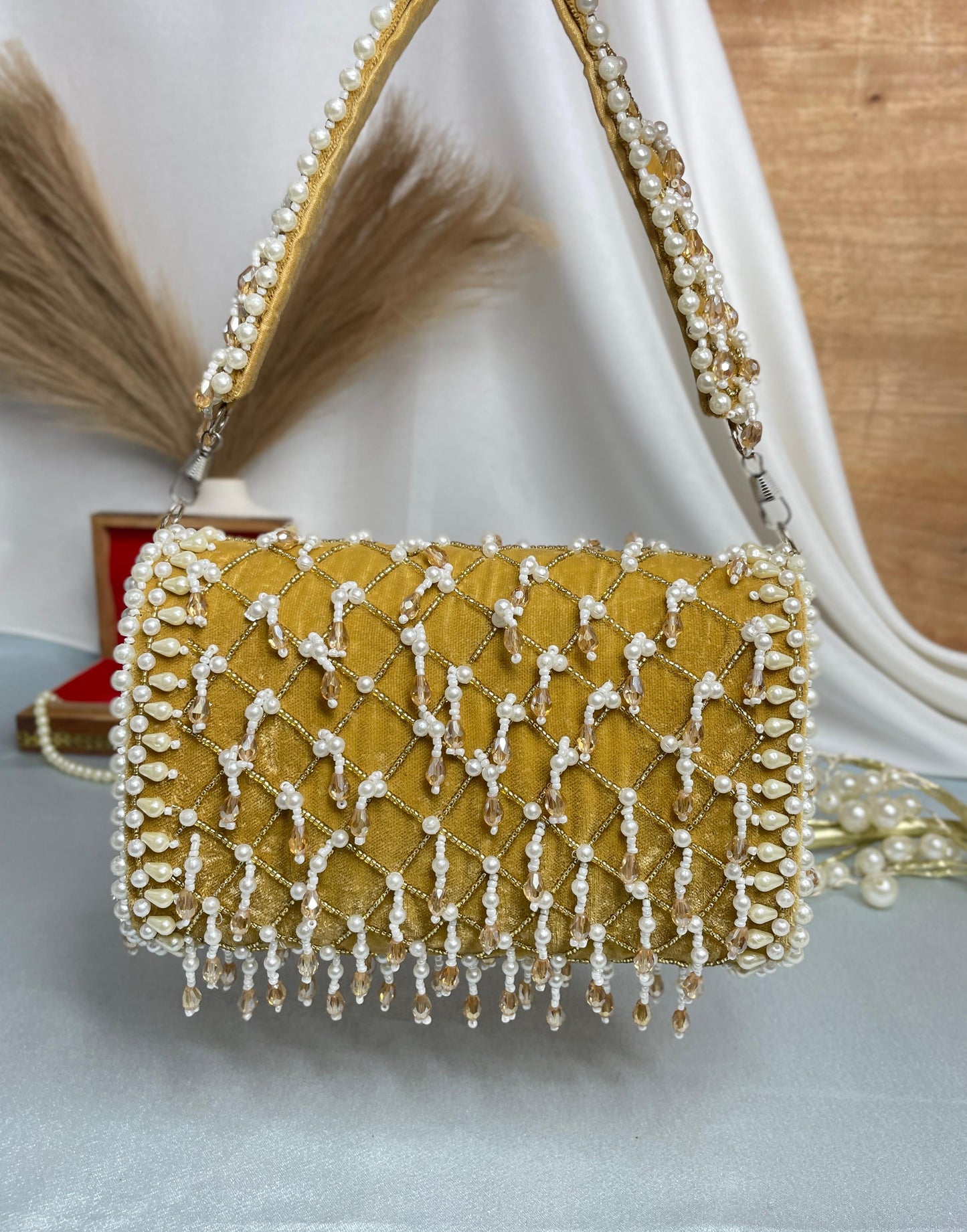 PAKIZA FLOWER THREE FOLD EMBROIDERD SUEDE CLUTCH BEG