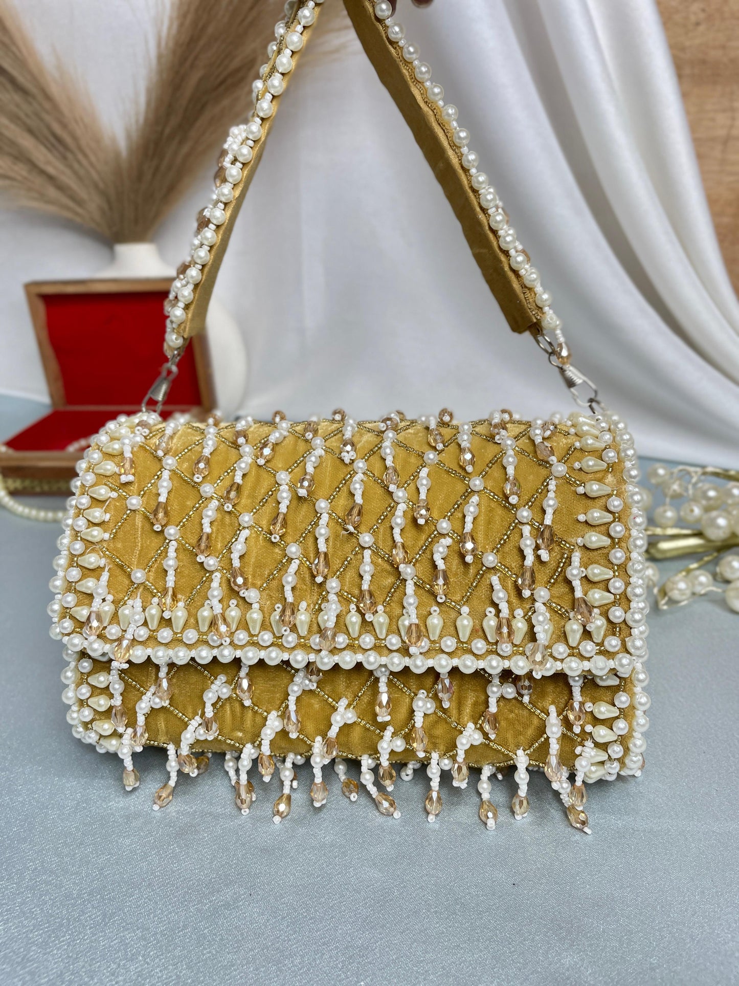 PAKIZA FLOWER THREE FOLD EMBROIDERD SUEDE CLUTCH BEG