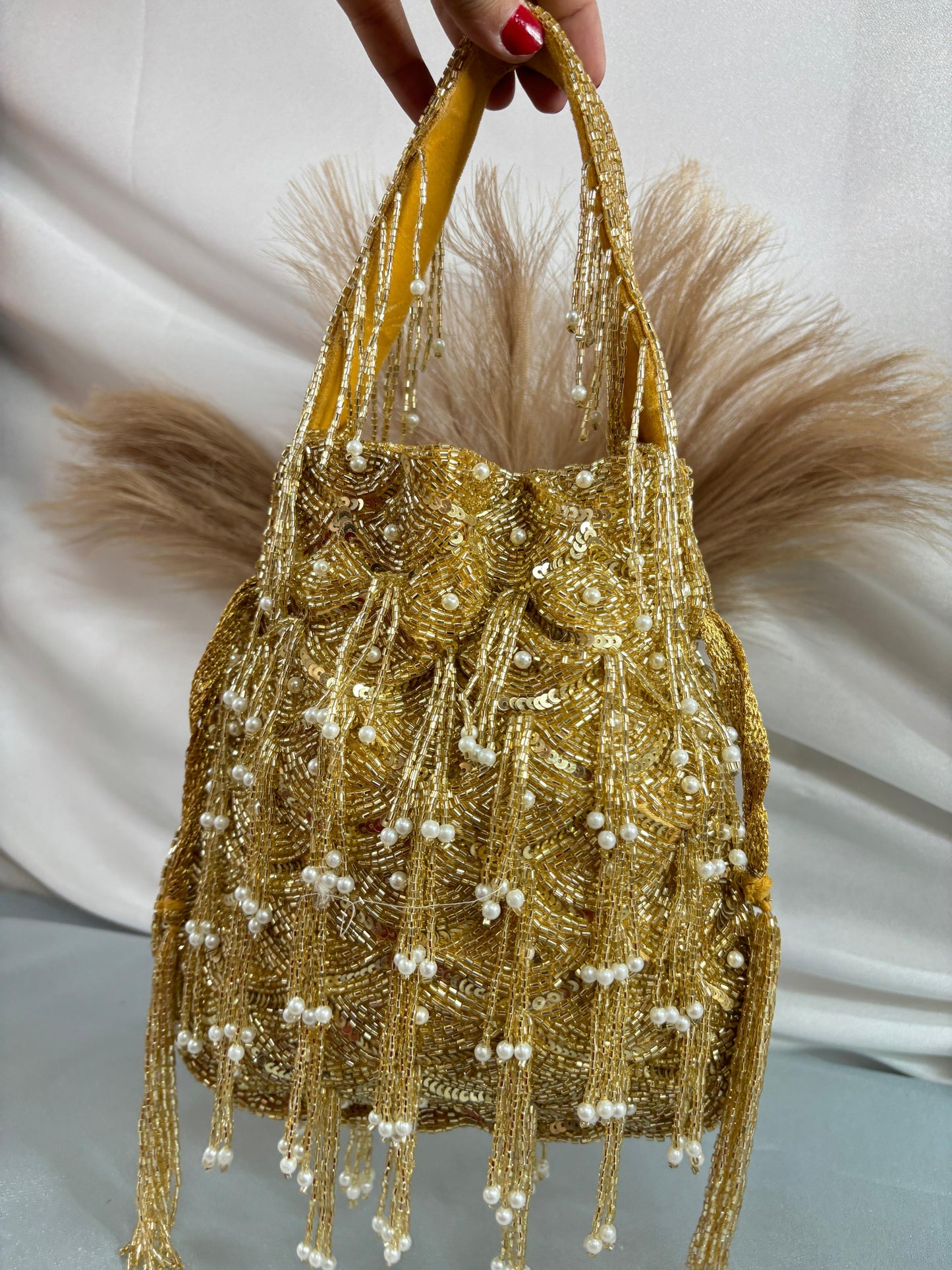 Sophie red pearl flowers potli