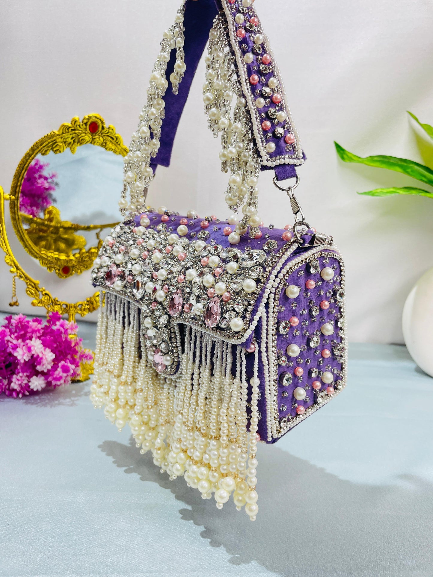 Maharani crystal flap clutch