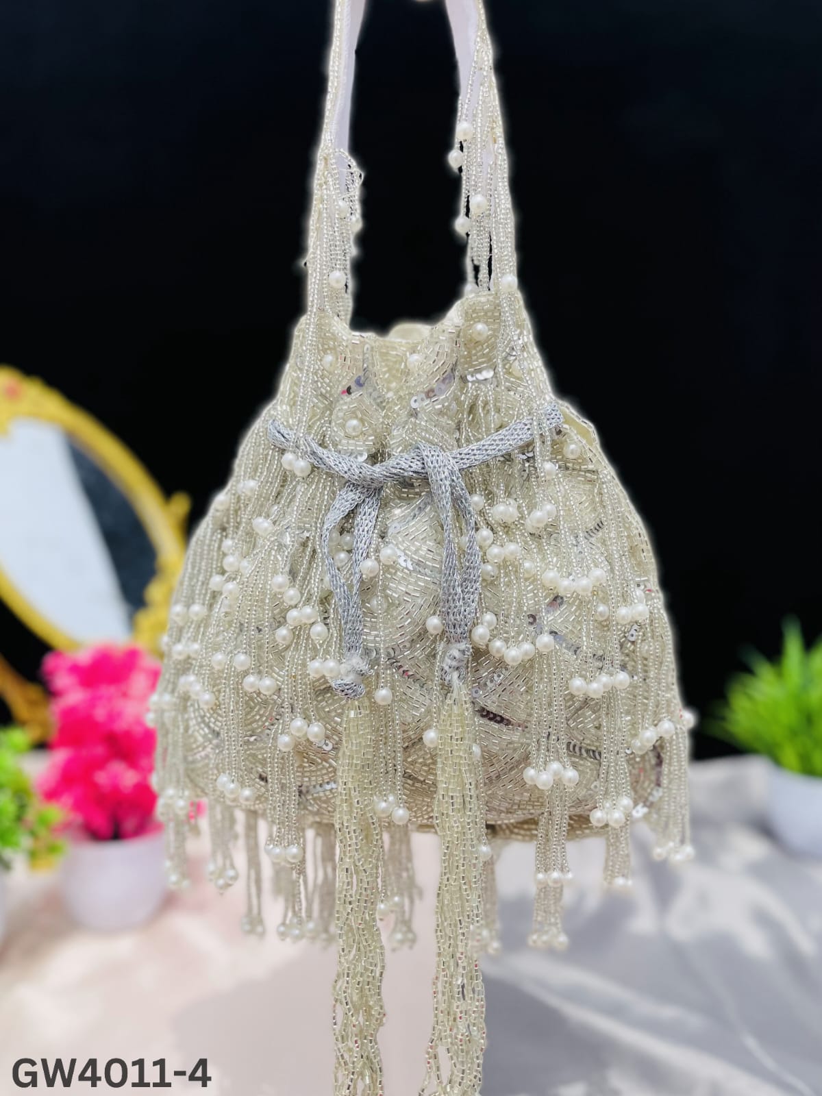 Sophie red pearl flowers potli