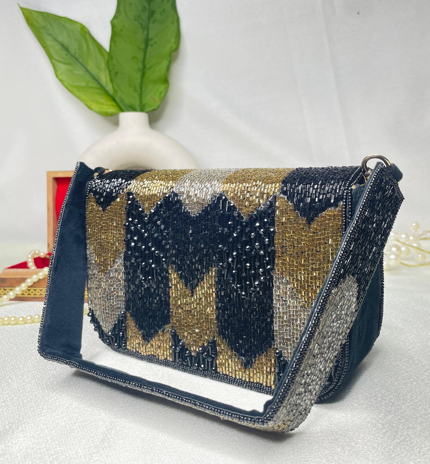 PAKIZA FLOWER THREE FOLD EMBROIDERD SUEDE