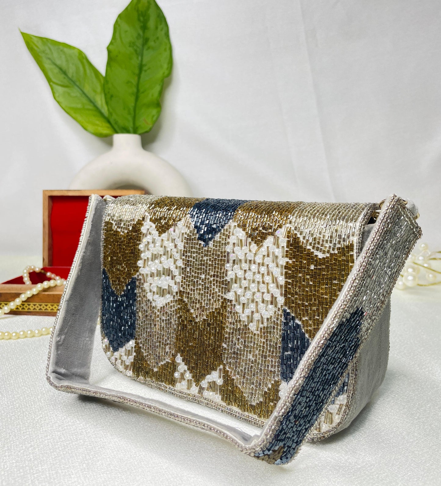 PAKIZA FLOWER THREE FOLD EMBROIDERD SUEDE