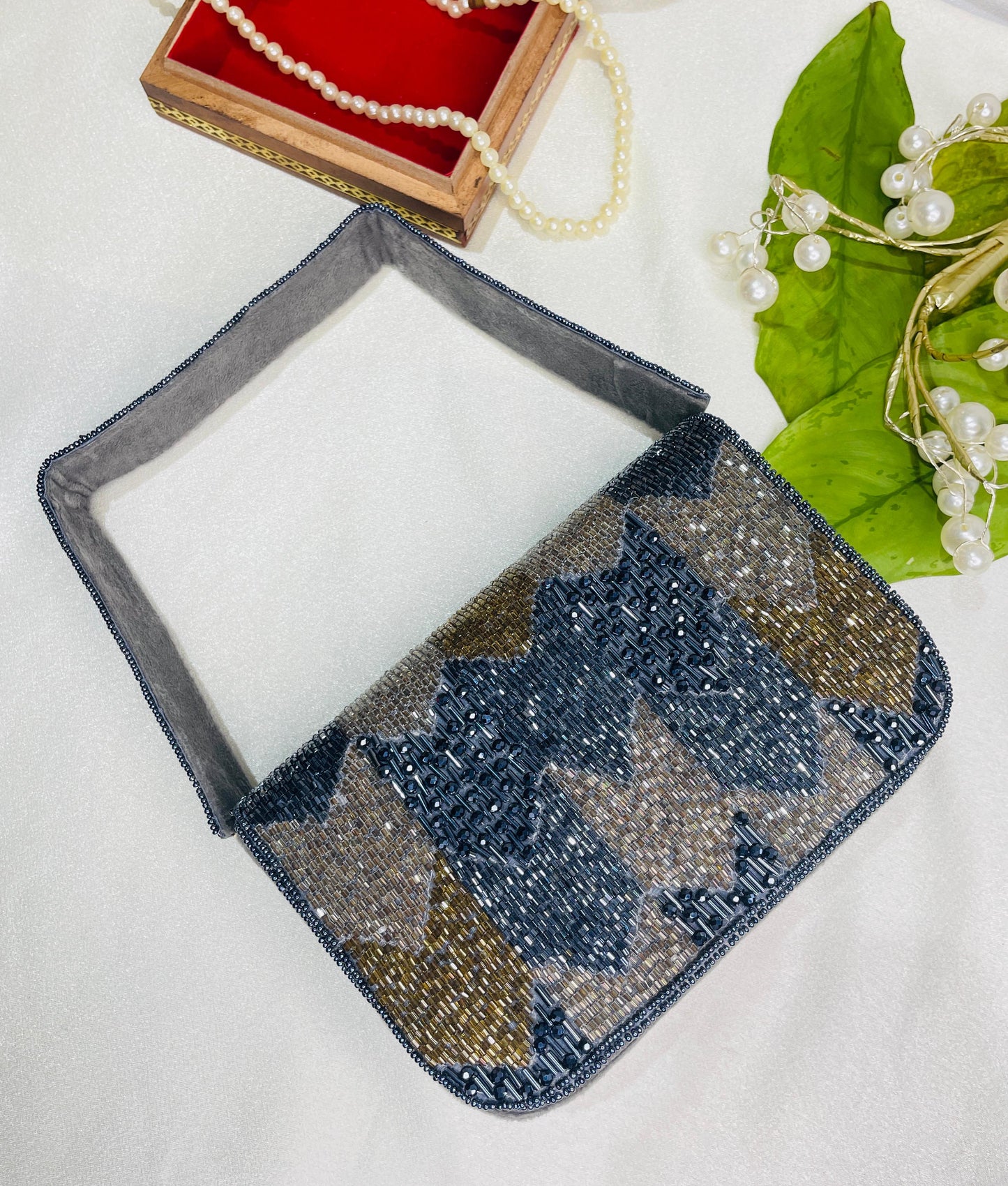 PAKIZA FLOWER THREE FOLD EMBROIDERD SUEDE