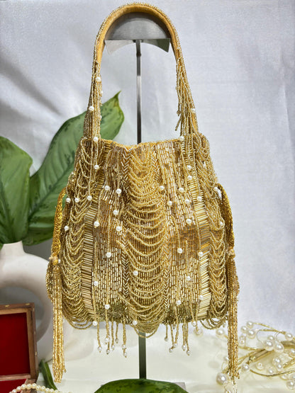 Hazel silver mala nalki work potli