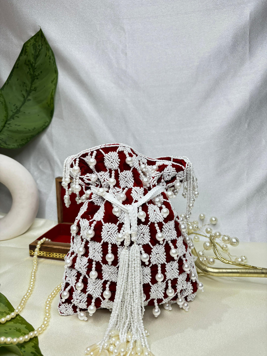 Sophie red pearl flowers potli