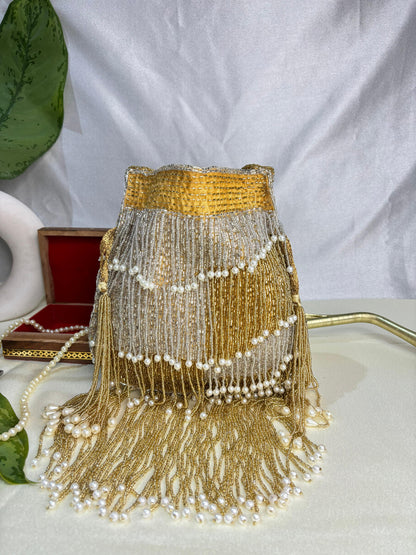 Naomi gold and silver multi layer pearl latkan potli