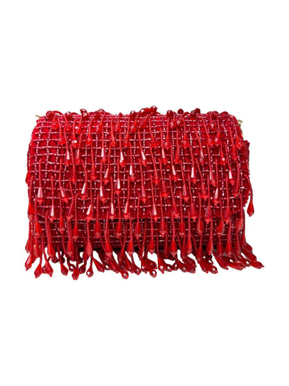SUEDE CRYSTAL FOLD FLAP RED