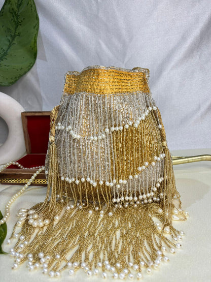 Naomi gold and silver multi layer pearl latkan potli