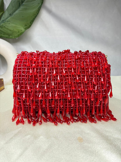 SUEDE CRYSTAL FOLD FLAP RED