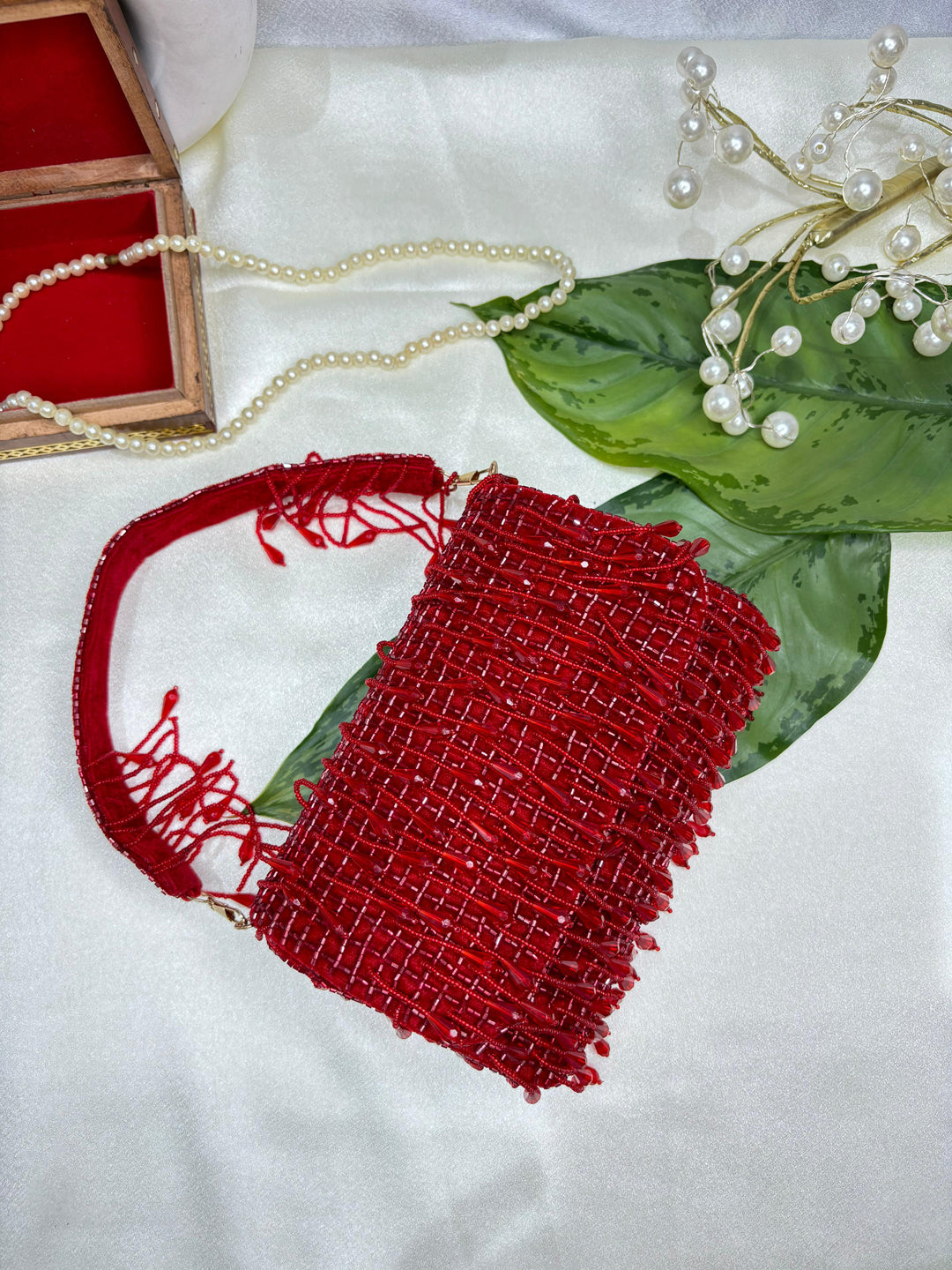 SUEDE CRYSTAL FOLD FLAP RED