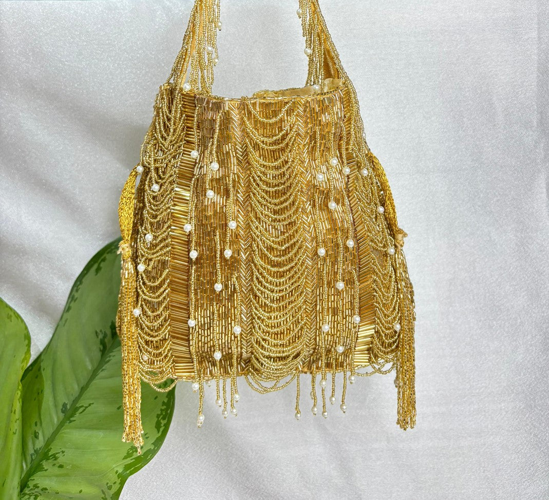 Hazel silver mala nalki work potli