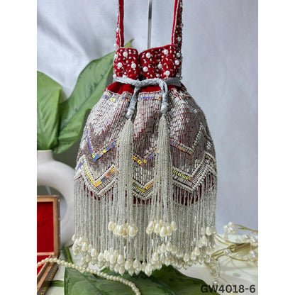 Designer Party Potli Bag for Women with Silver Tassels