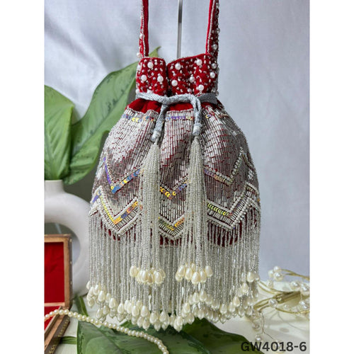 Designer Party Potli Bag for Women with Silver Tassels