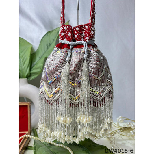 Designer Party Potli Bag for Women with Silver Tassels