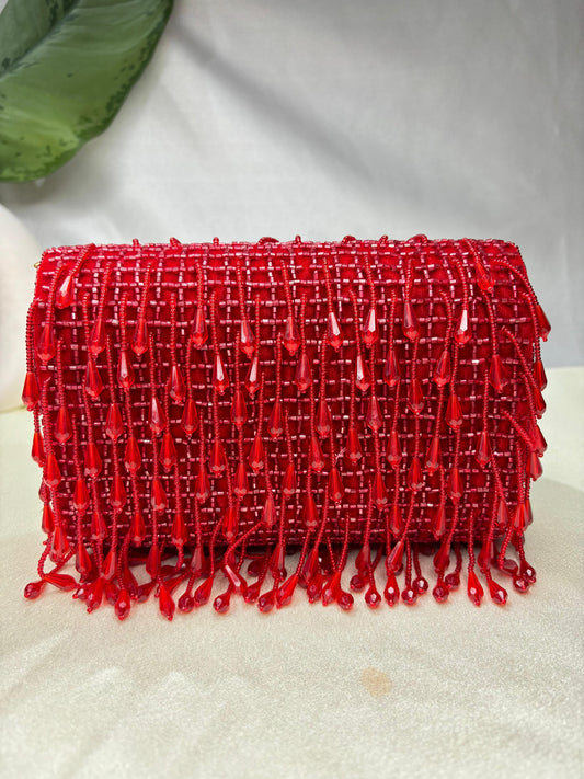 SUEDE CRYSTAL FOLD FLAP RED