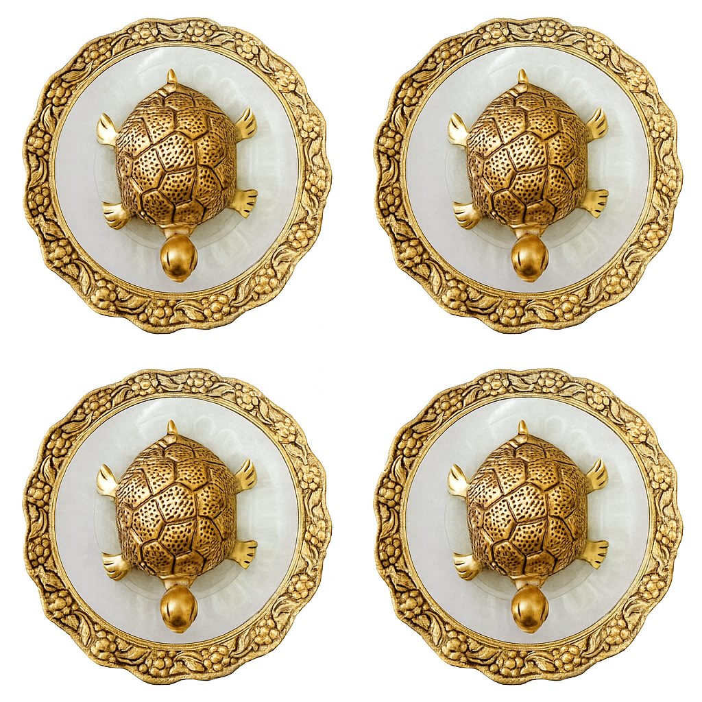 Trendy Crafts Pack Of 4 Golden Tortoise on Designer Plate Enhance Positivity • Invite Prosperity • Elevate Décor