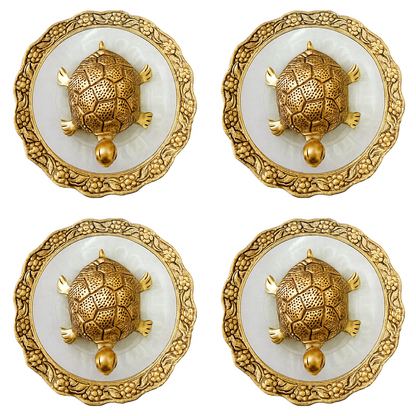 Trendy Crafts Pack Of 4 Golden Tortoise on Designer Plate Enhance Positivity • Invite Prosperity • Elevate Décor