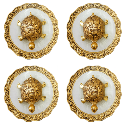 Trendy Crafts Pack Of 4 Golden Tortoise on Designer Plate Enhance Positivity • Invite Prosperity • Elevate Décor