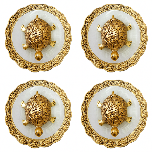 Trendy Crafts Pack Of 4 Golden Tortoise on Designer Plate Enhance Positivity • Invite Prosperity • Elevate Décor