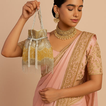 Golden & Silver Beaded Fringe Potli Bag | Trendy Crafts