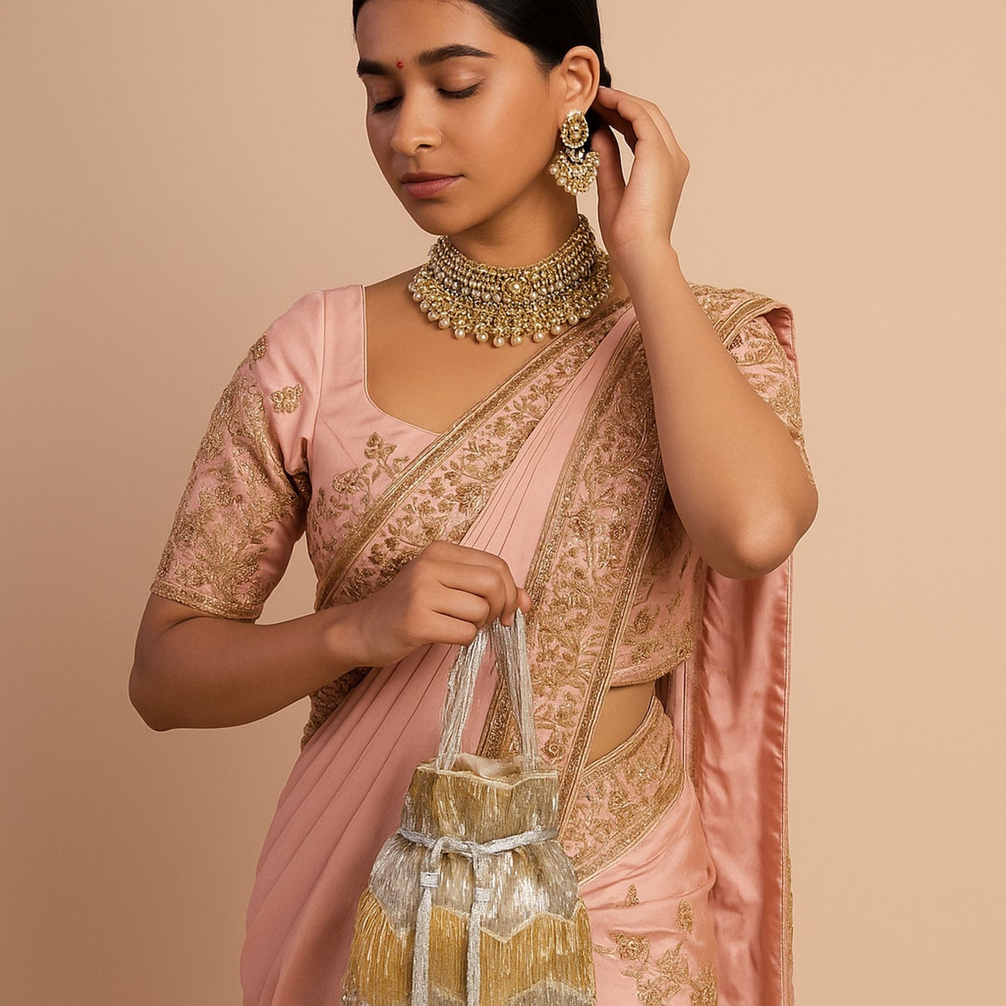 Golden & Silver Beaded Fringe Potli Bag | Trendy Crafts