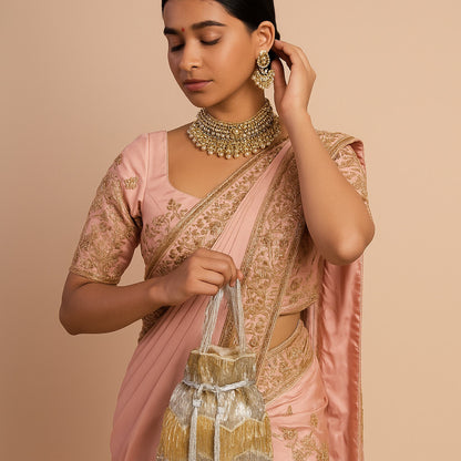 Golden & Silver Beaded Fringe Potli Bag | Trendy Crafts