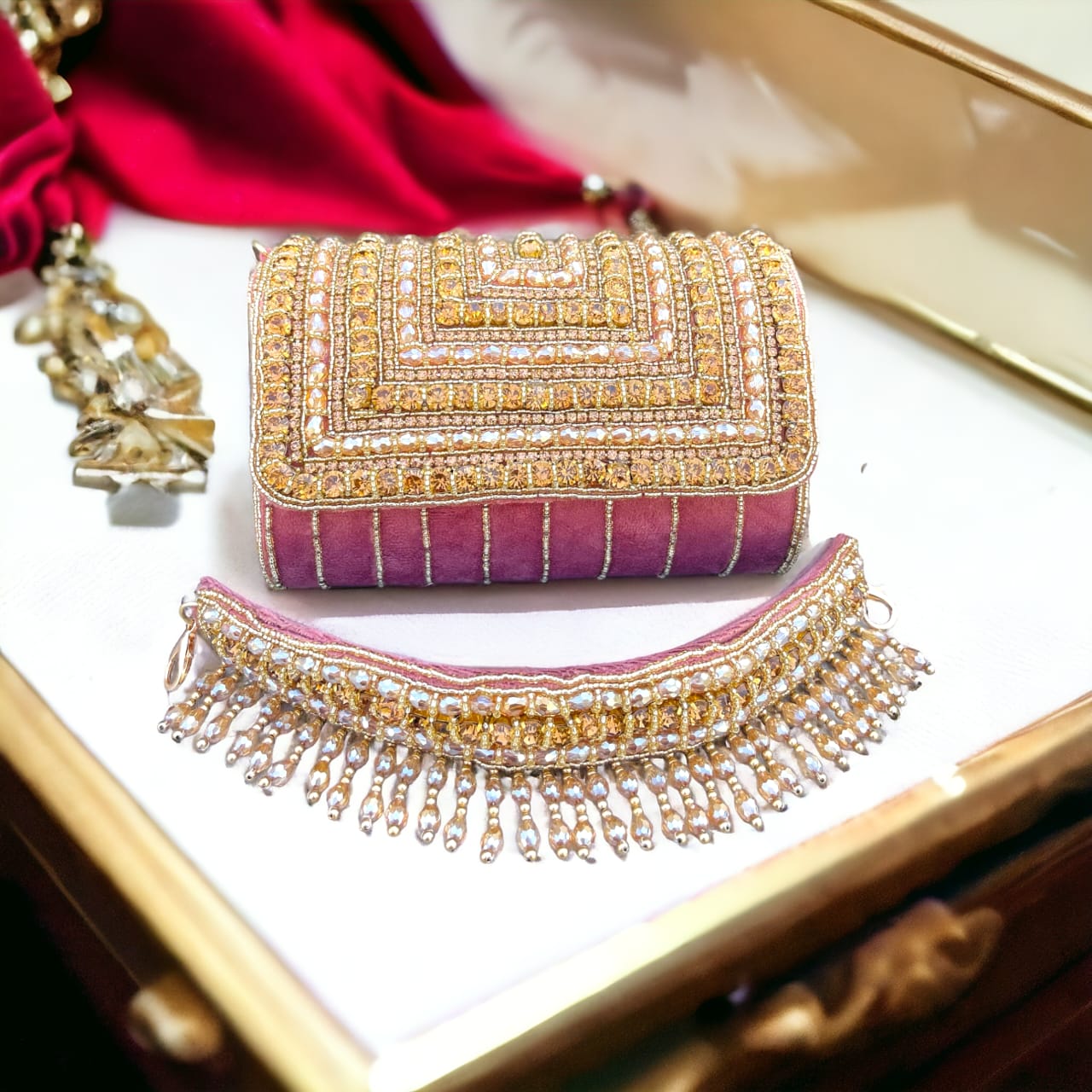A crystal flap clutch