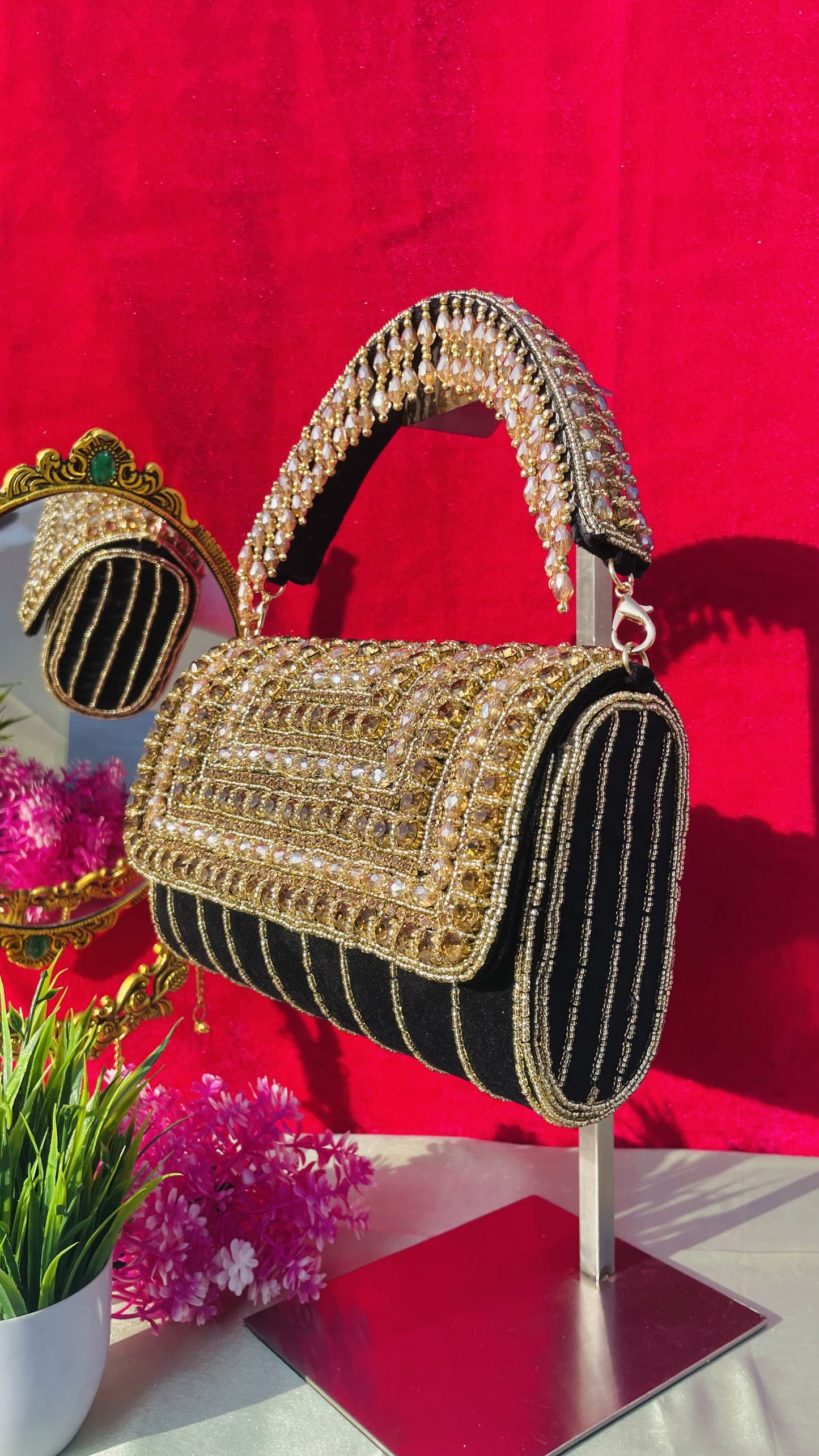 A crystal flap clutch