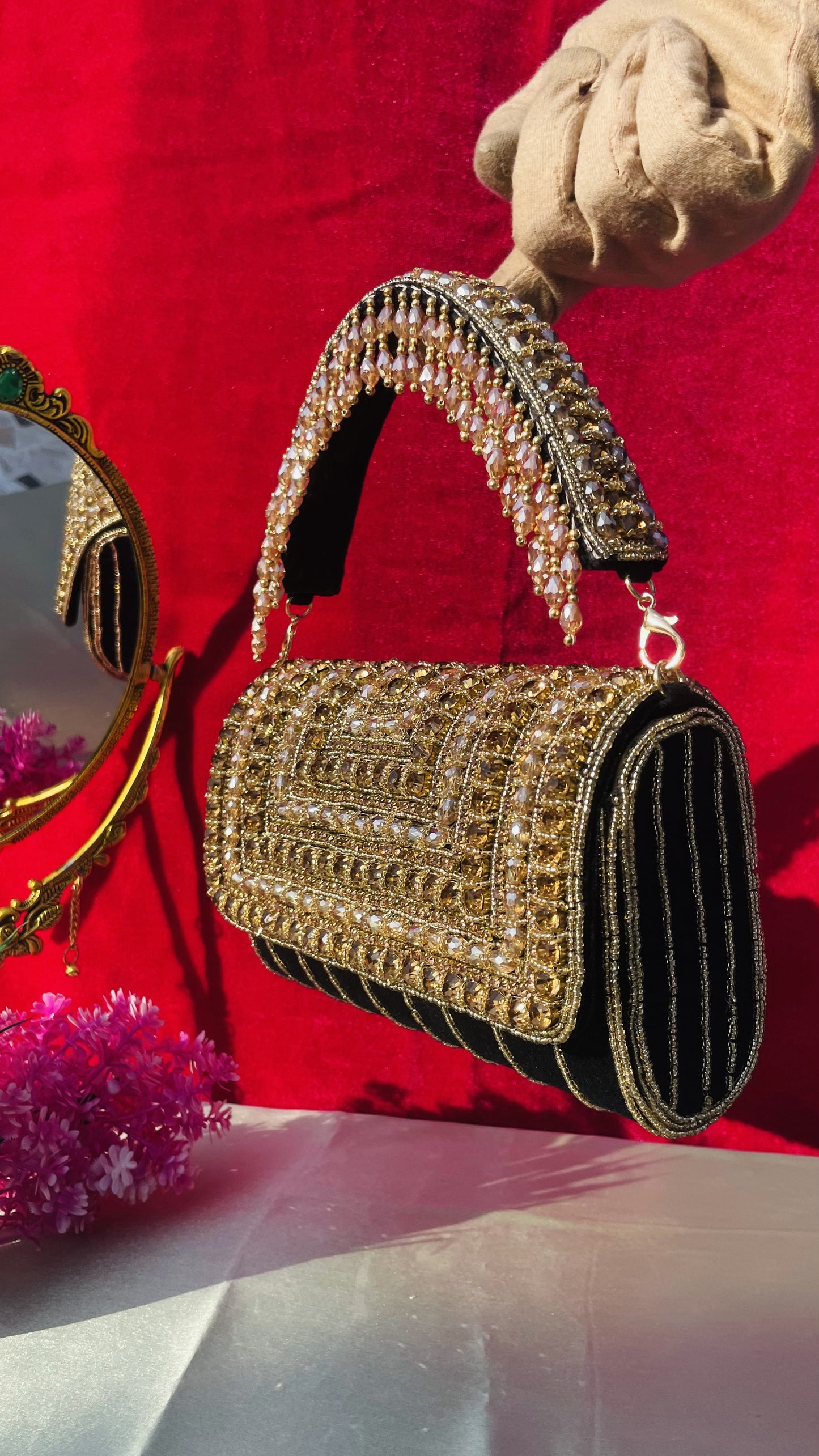 A crystal flap clutch