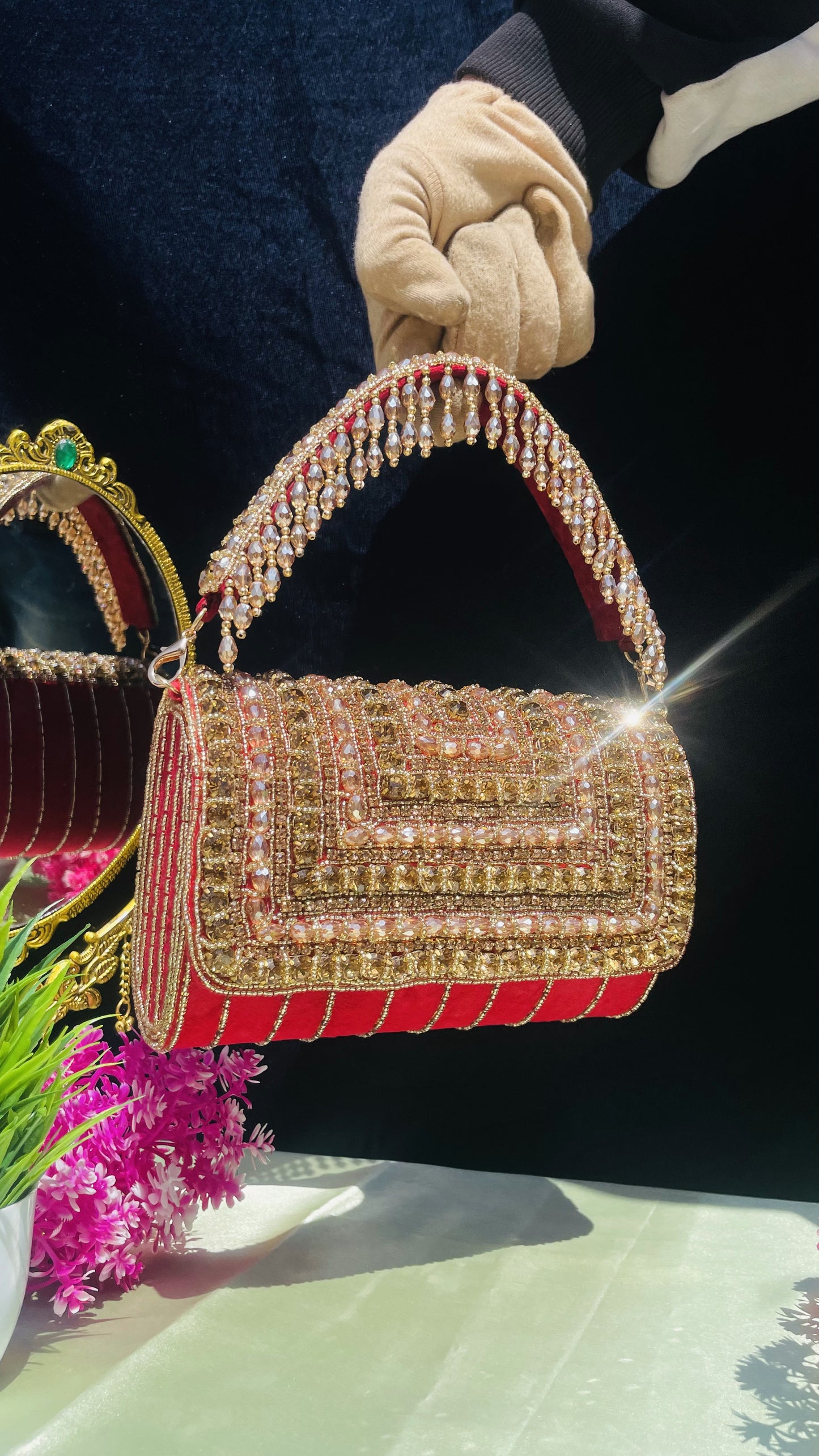 A crystal flap clutch