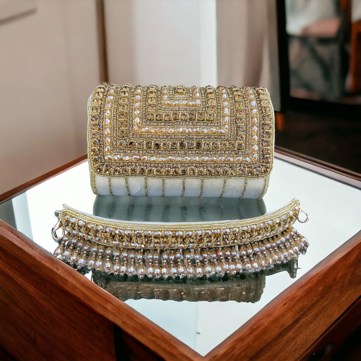 A crystal flap clutch