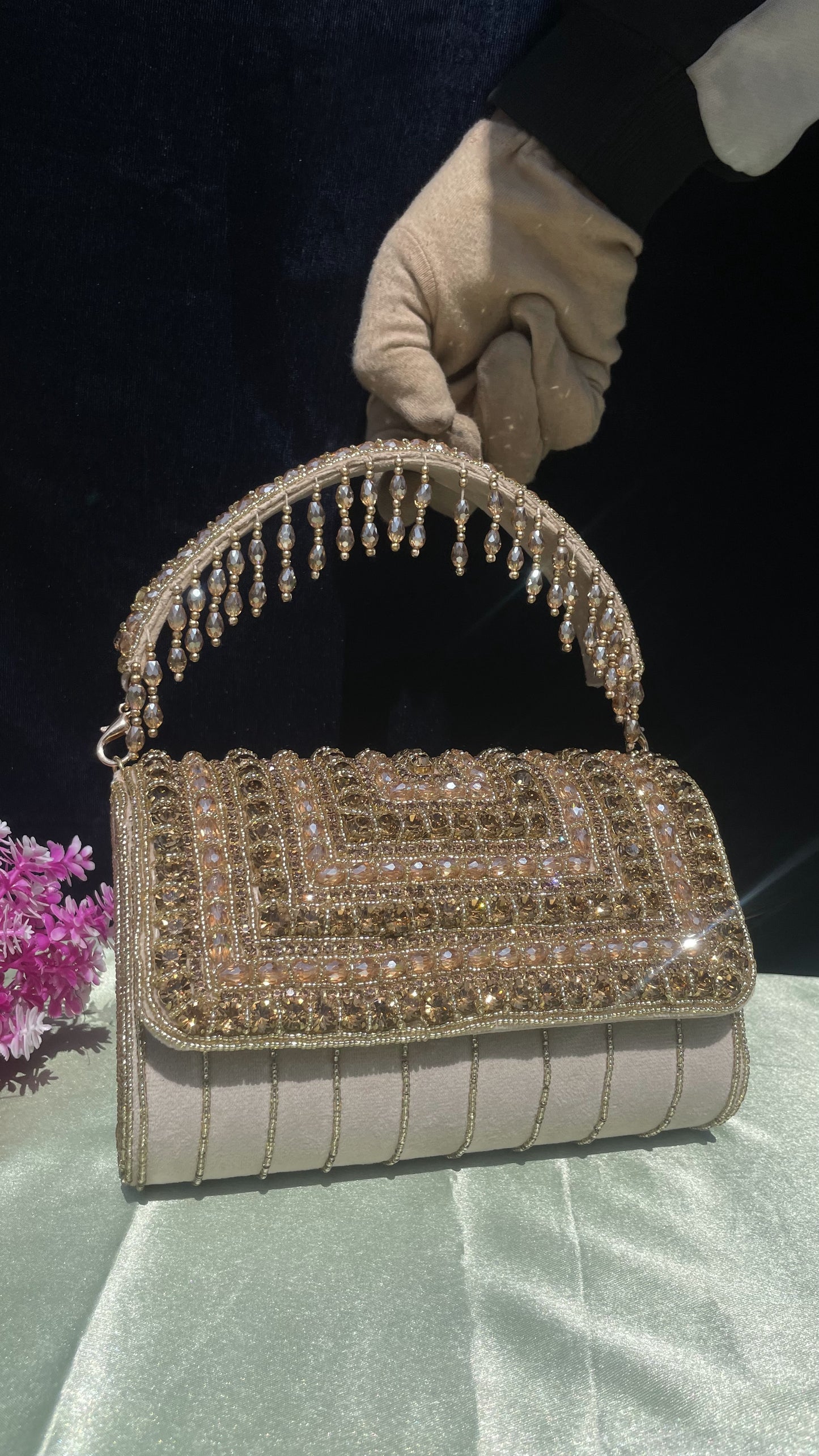 A crystal flap clutch