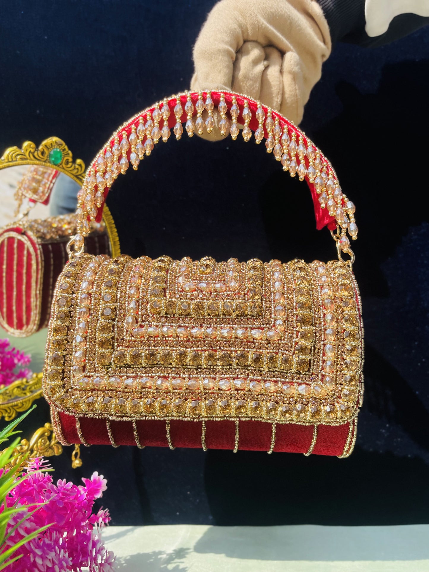 A crystal flap clutch