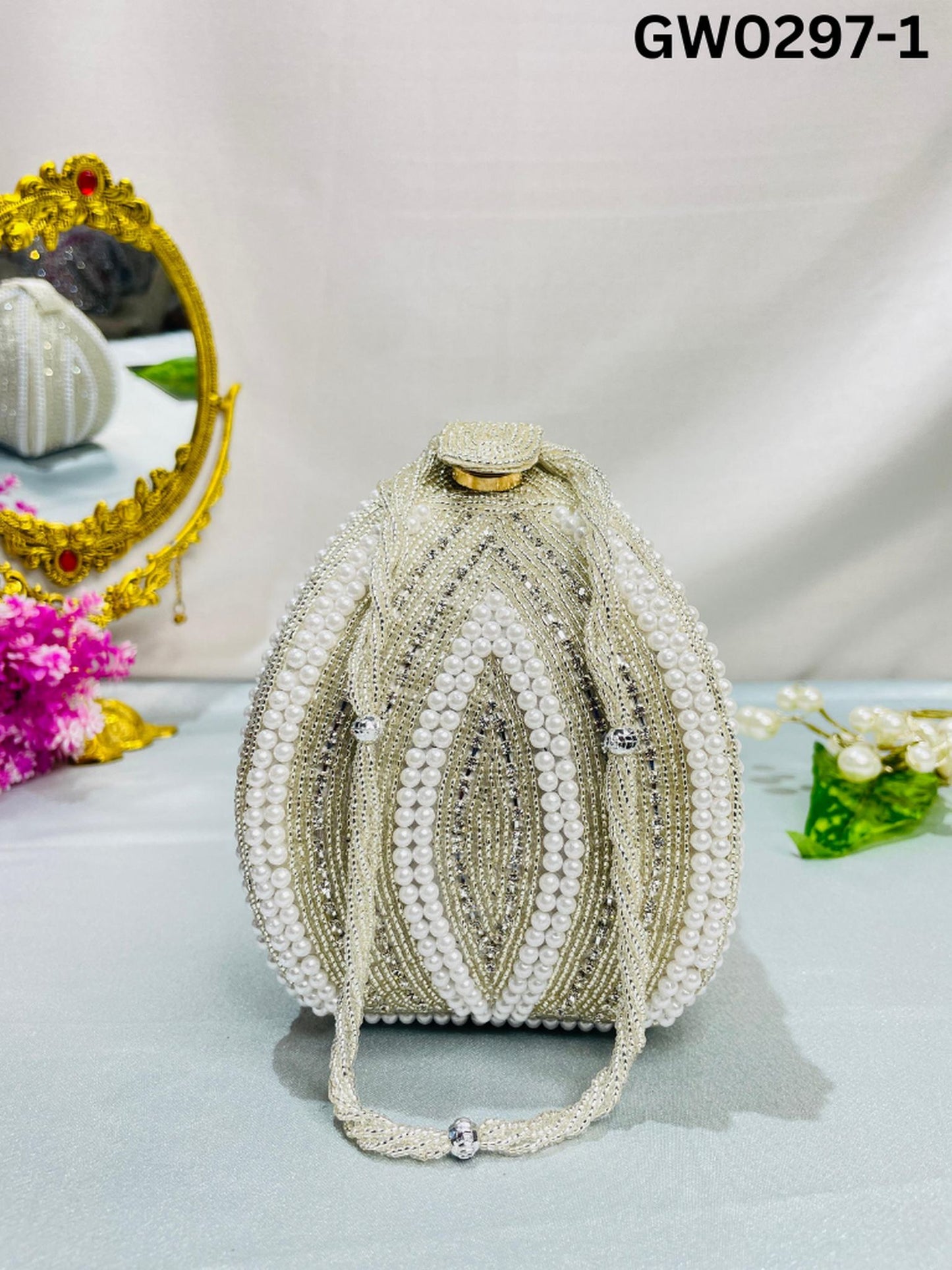 Elegant Beaded Potli Samosa Clutch – Grace in Every Detail Trendy Crafts