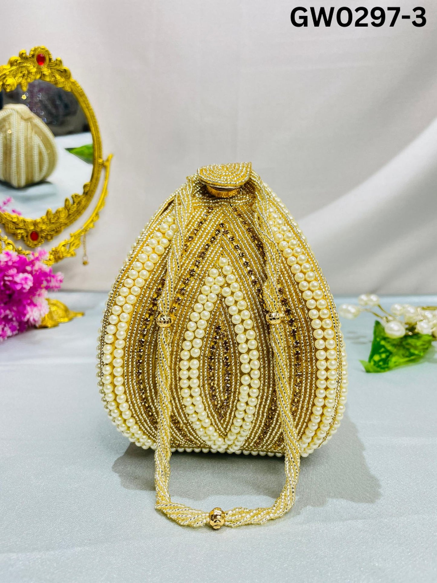 Elegant Beaded Potli Samosa Clutch – Grace in Every Detail Trendy Crafts