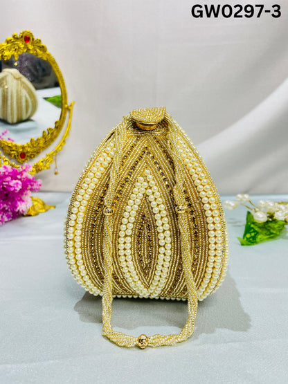 Elegant Beaded Potli Samosa Clutch – Grace in Every Detail Trendy Crafts