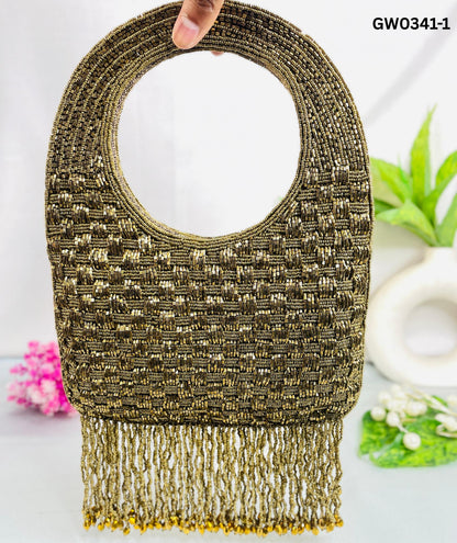 Hand-Beaded Fringe Handle Clutch – A Statement of Subtle Glam by Trendy Crafts