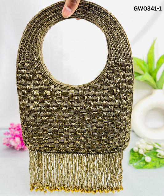Hand-Beaded Fringe Handle Clutch – A Statement of Subtle Glam by Trendy Crafts